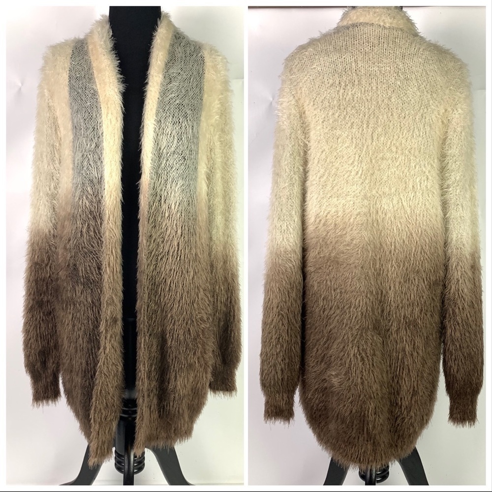Sisters Brand Open Cardigan Sweater Soft Cozy Browns Tans Cream